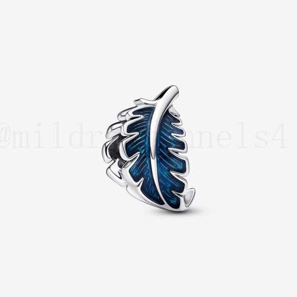 Pandora Blue Curved Feather Charm - Picture 1 of 2